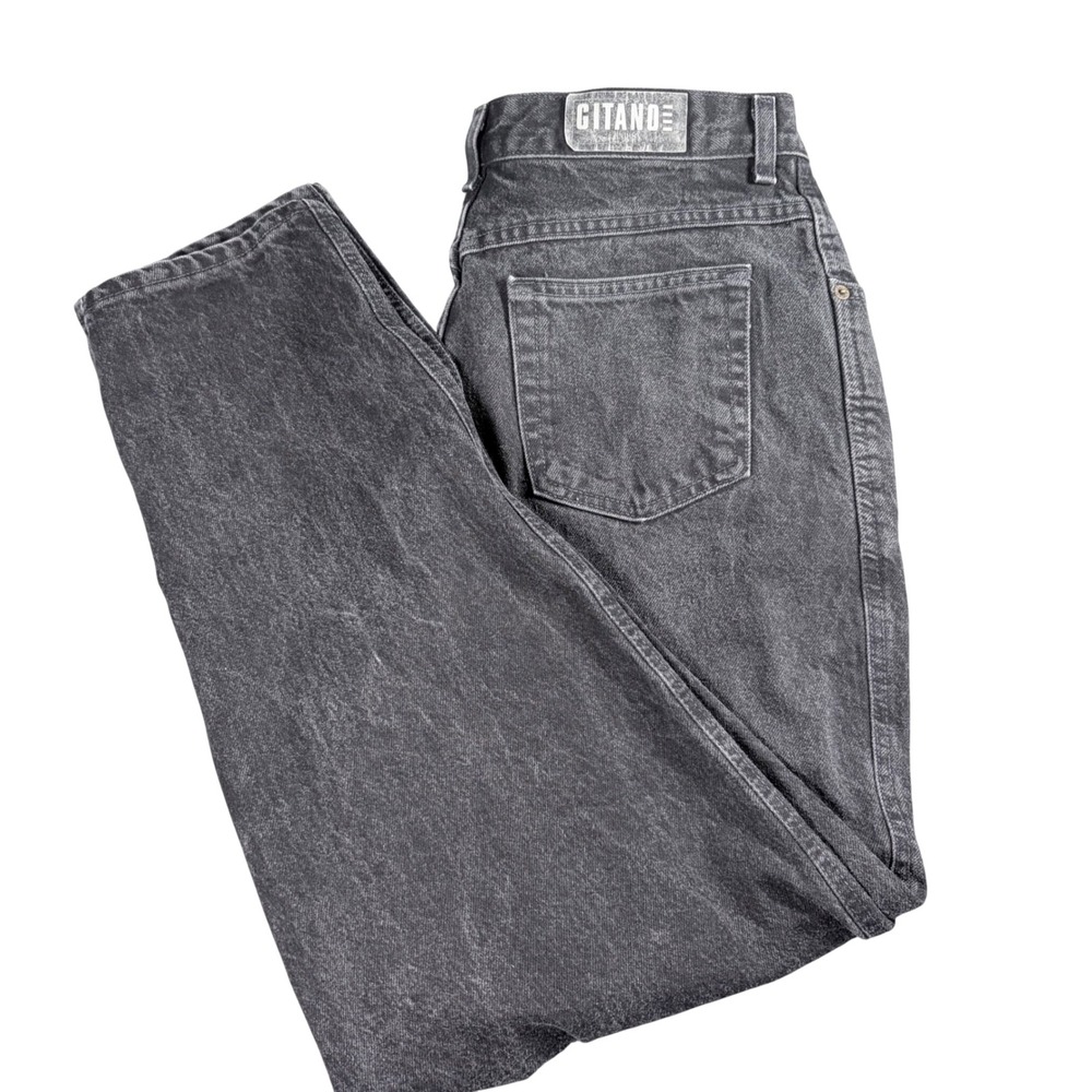 Gitano Vintage 90s High Waisted Mom Jeans Black Acid Wash Tapered Leg Size 16